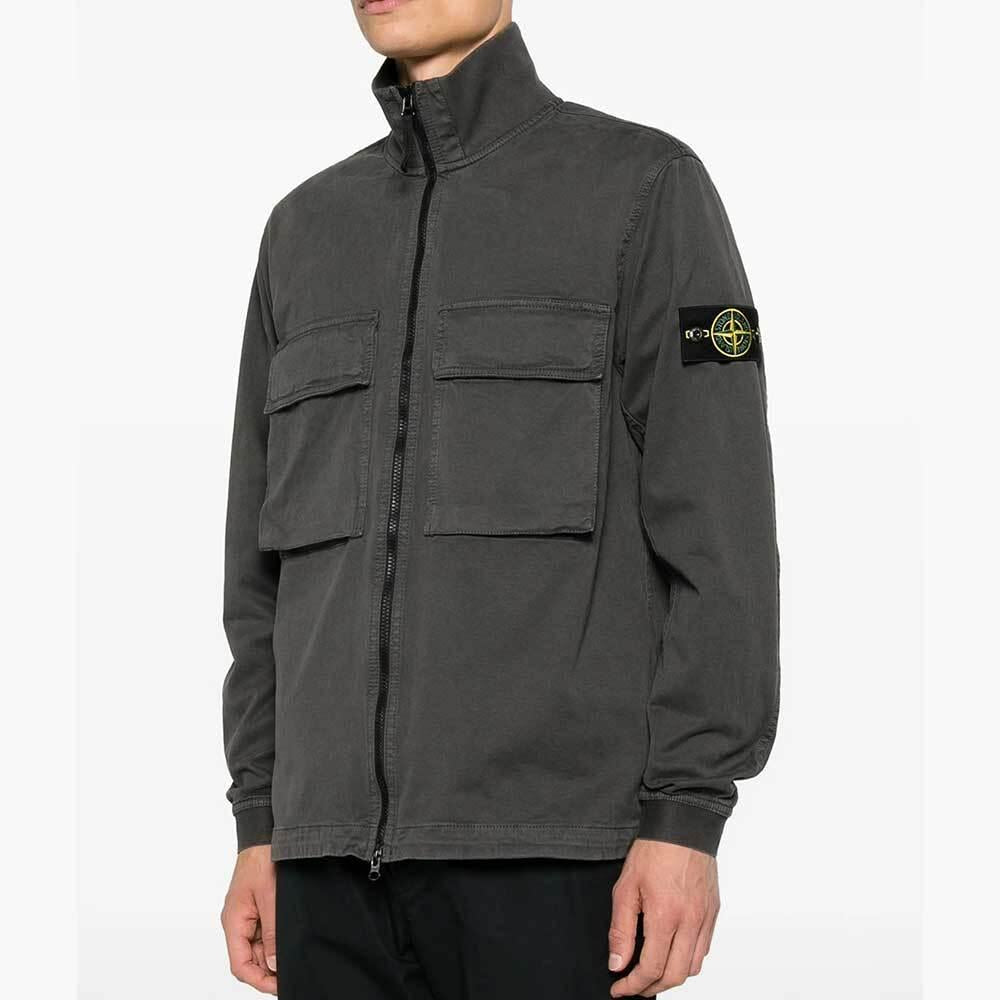 STONE ISLAND Old Effect Stretch Organic Broken Twill Cotton Overshirt Jacket