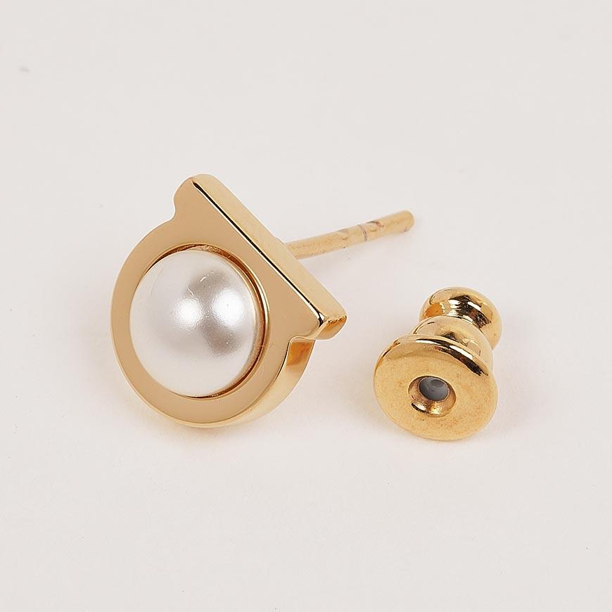 Ferragamo Gancini Pearl Earrings Cream Gold-Tone Women’s