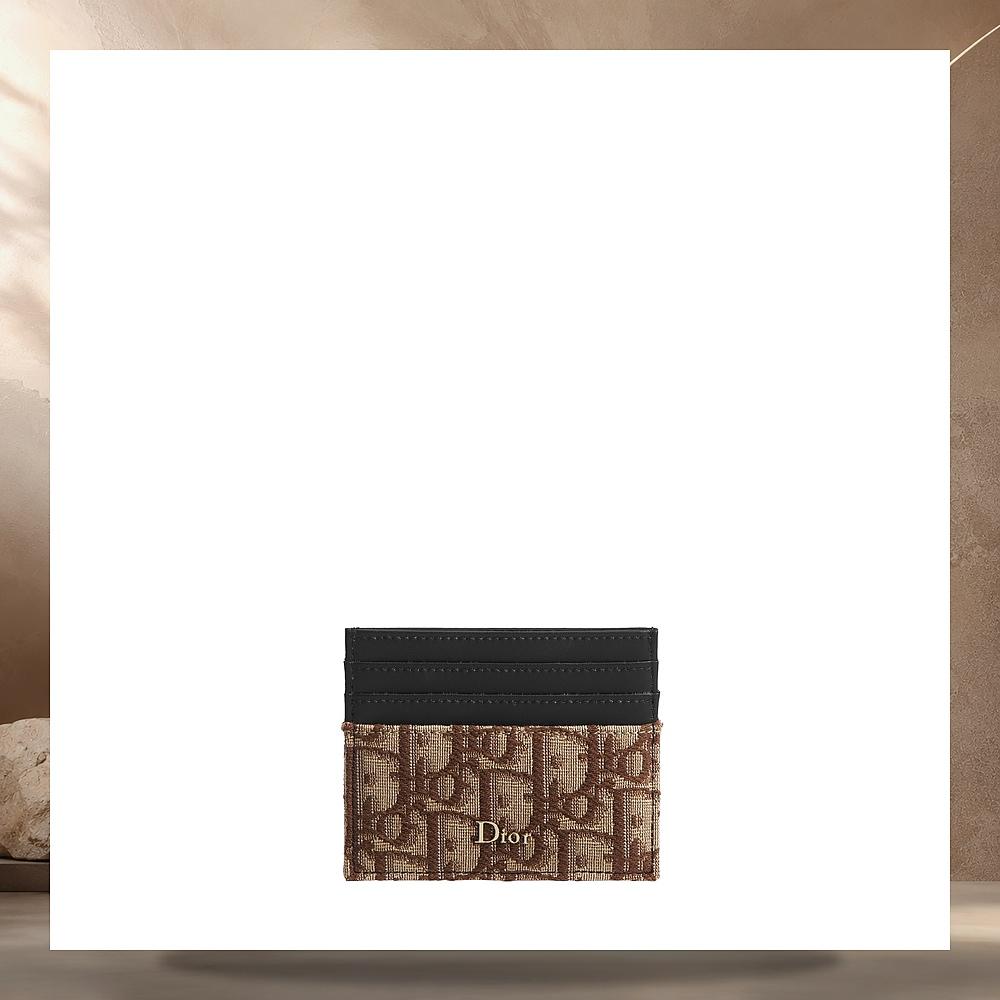 DIOR Black Smooth Calfskin Card Holder with Brown Dior Oblique 2ESCH135YYE H45E