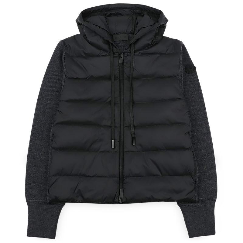 Moncler Women's Dark Gray Mixed Media Wool Knit Down Puffer Jacket