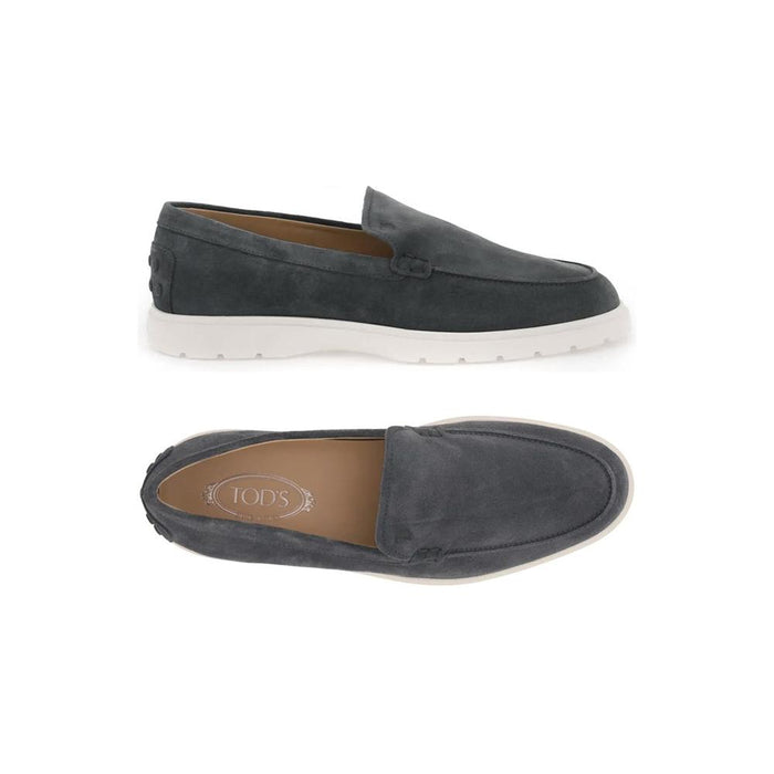 Tods Pebble Tab Suede Loafers Dark Gray