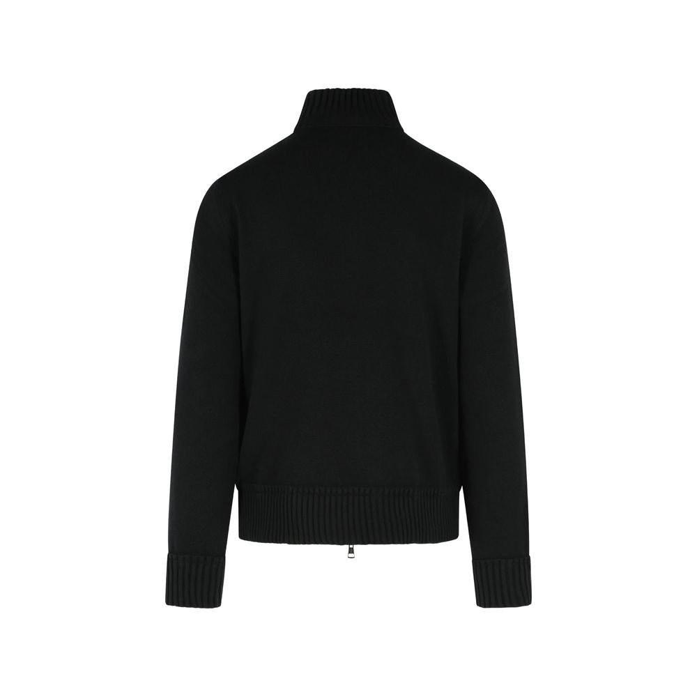Moncler Black Wool Zip-Up Knit Cardigan for Men