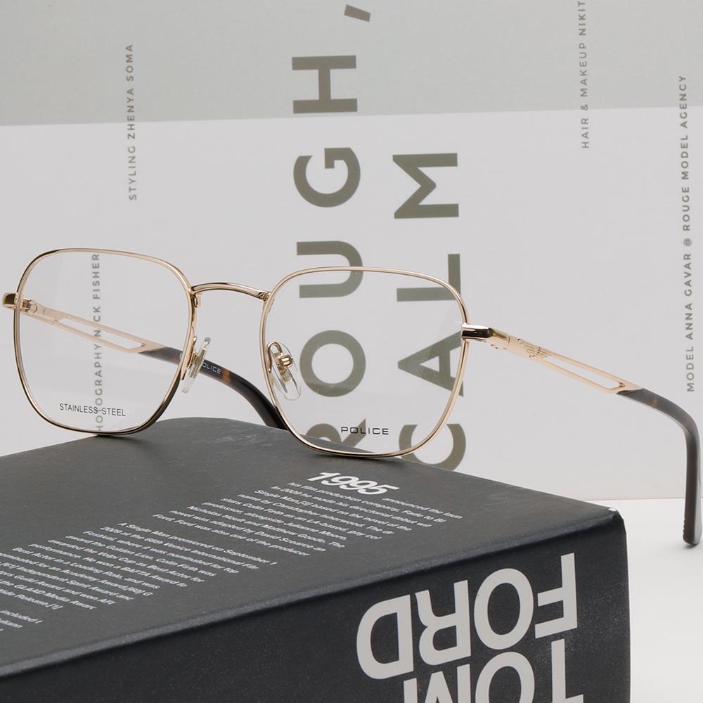 Police Gold Stainless Steel Rim Eyeglass Frame Unisex VPLF08 0300