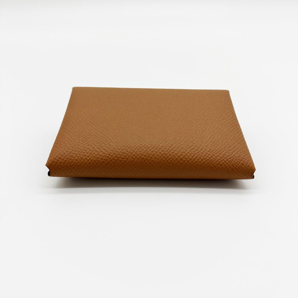 HERMES Calvi Duo Card Holder Gold Leather Card Wallet
