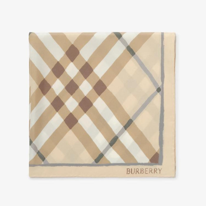 BURBERRY Watercolor Check Silk Scarf Sesame Beige