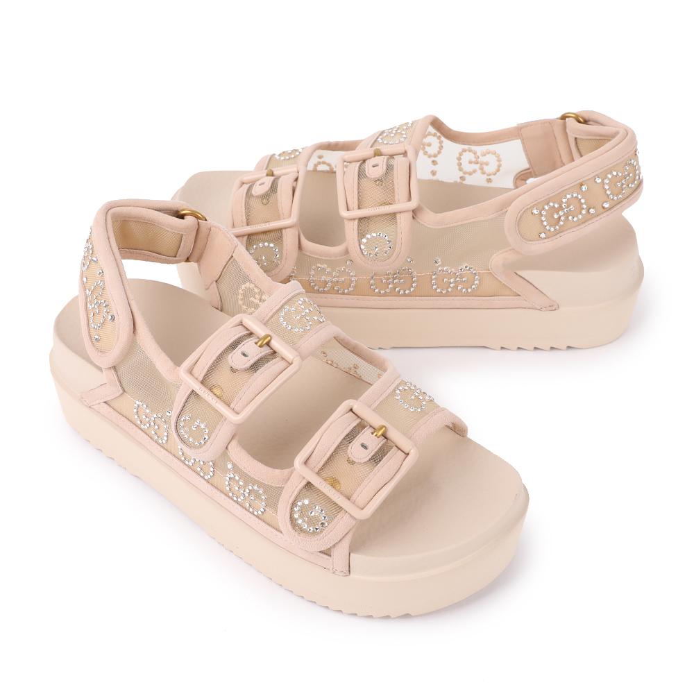 GUCCI Crystal GG Sandals Women’s Black Leather Sandals
