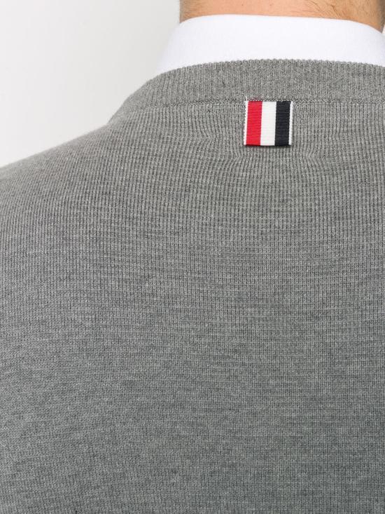 THOM BROWNE RWB Armband Jacquard Round Neck Knit Sweater Light Gray