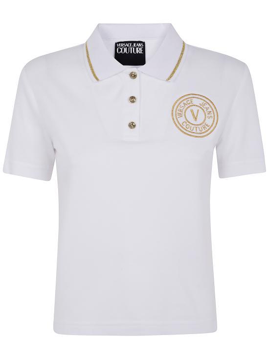 Versace White Gold Logo Polo Shirt 78HAGT00 CJ01TG03