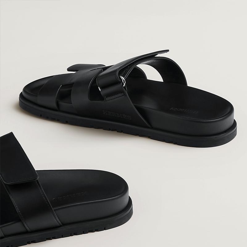 HERMES Chypre Classic Black Leather Sandals