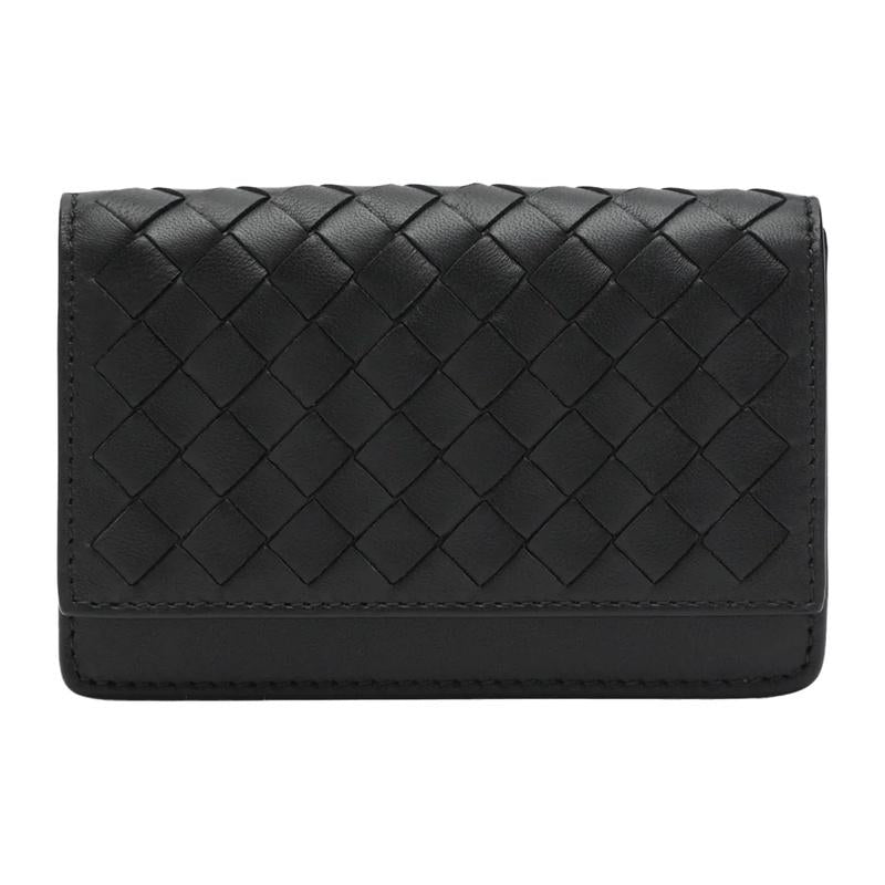 Bottega Veneta Intrecciato Leather Card Holder Black Unisex
