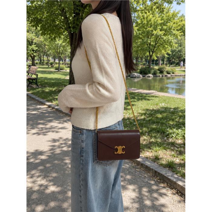 CELINE Shiny Calfskin Margaux Chain Wallet