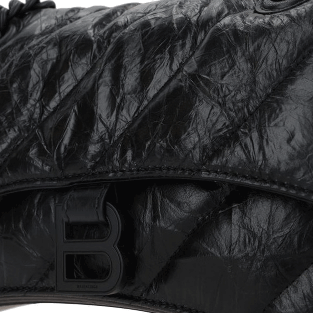 BALENCIAGA Quilted Crush Small Chain Shoulder Bag Black Leather
