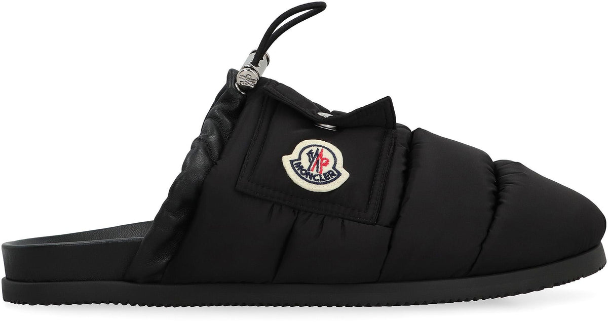 Moncler Black Leather Slide Sandals