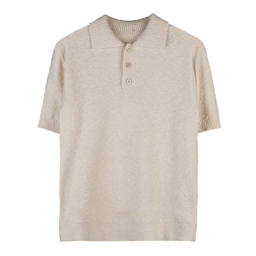 Maison Margiela Back Stitch Bouclé Polo Knit Sweater Women White