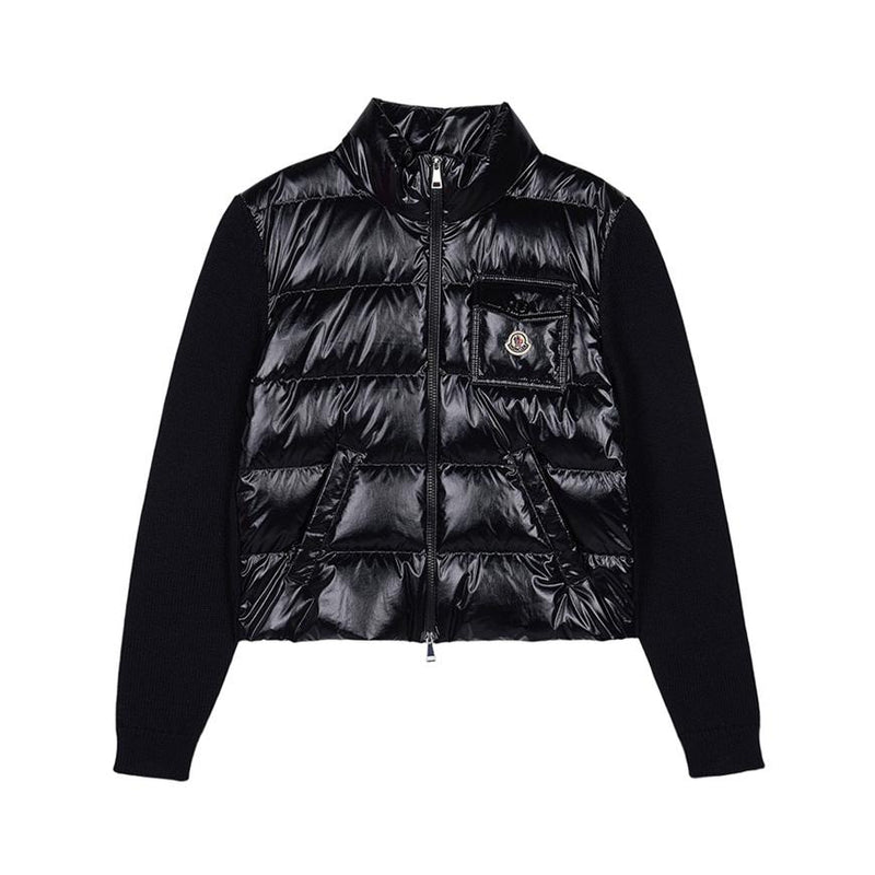 Moncler Women’s Padded Mix Zip-Up Cardigan Jacket Black
