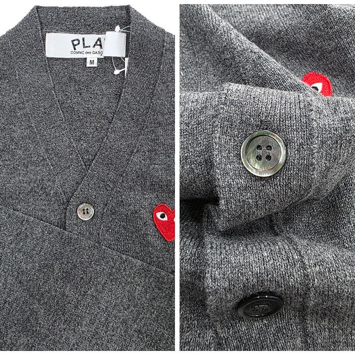 Comme des Garcons Grey V-Neck Cardigan with Red Heart Patch