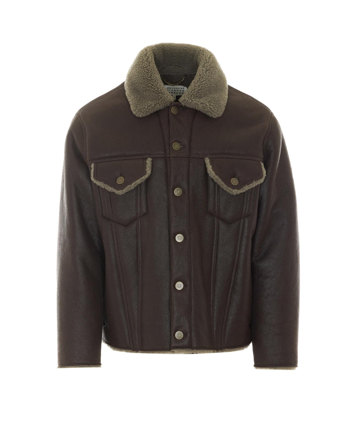Maison Margiela Brown Shearling Mouton Leather Jacket Men