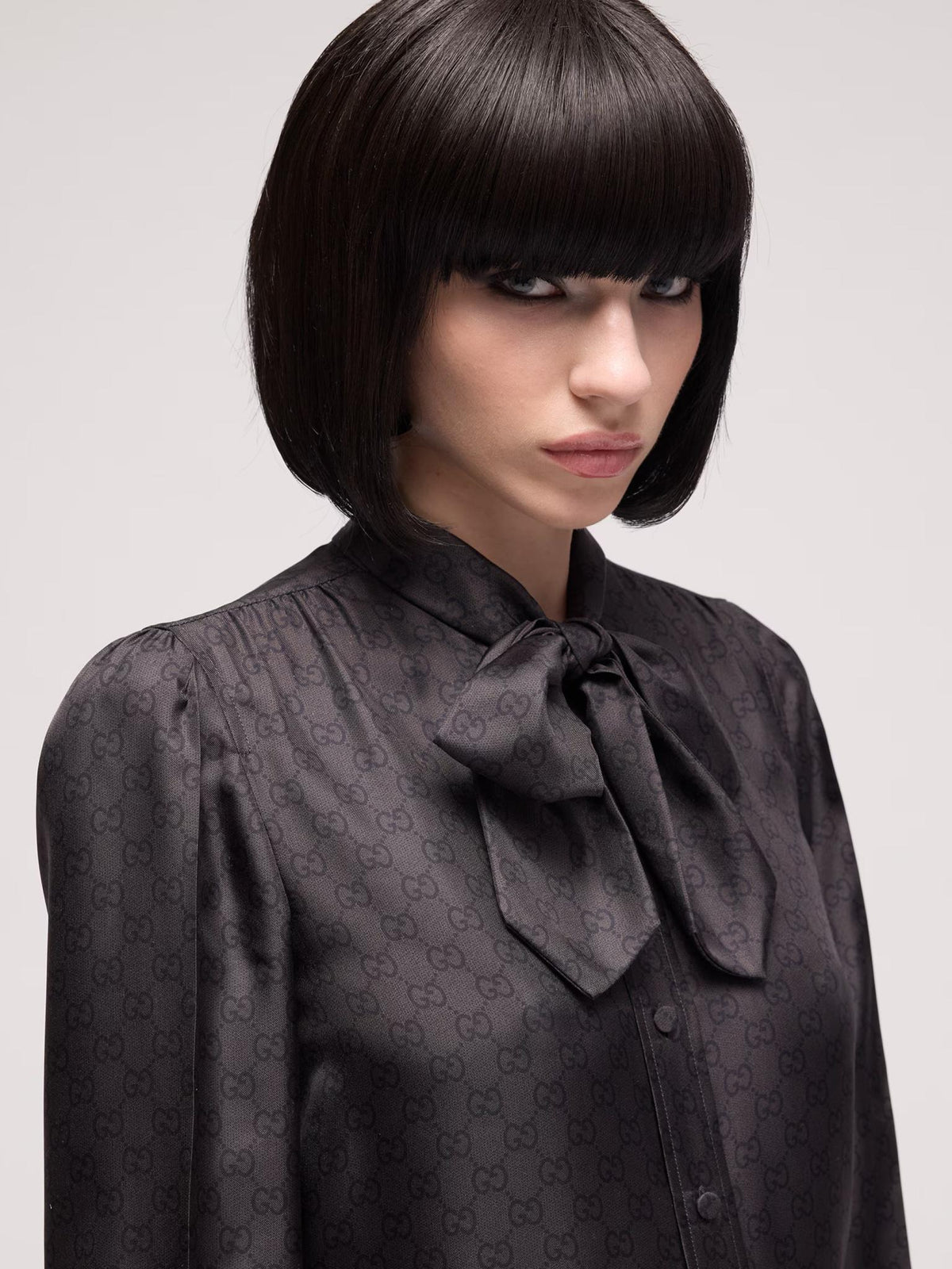 GUCCI Long Sleeve Button-Up Shirt Black Cotton