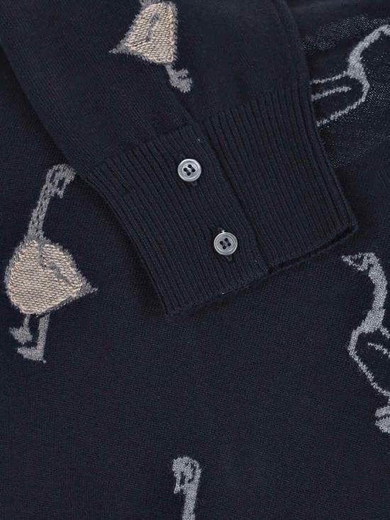 THOM BROWNE Navy Wool Knit Cardigan for Men