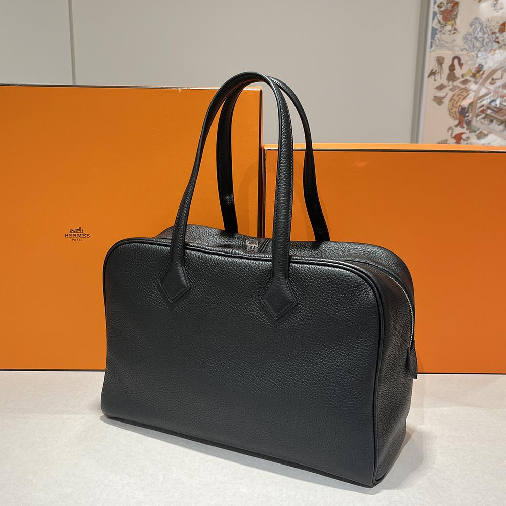 HERMES Victoria II Travel 35 Tote Bag Black Palladium Hardware