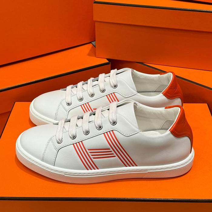 HERMES Orange White Avantage Low-Top Sneakers Calfskin