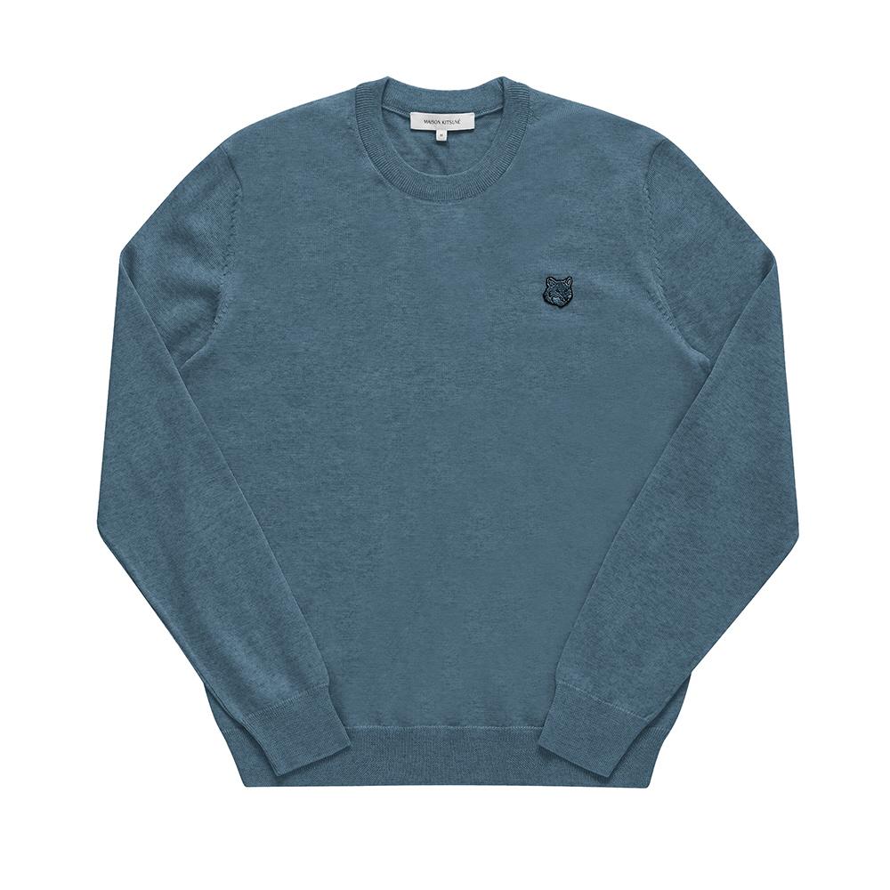Maison Kitsune Men’s Round Neck Knit Sweater Navy Wool