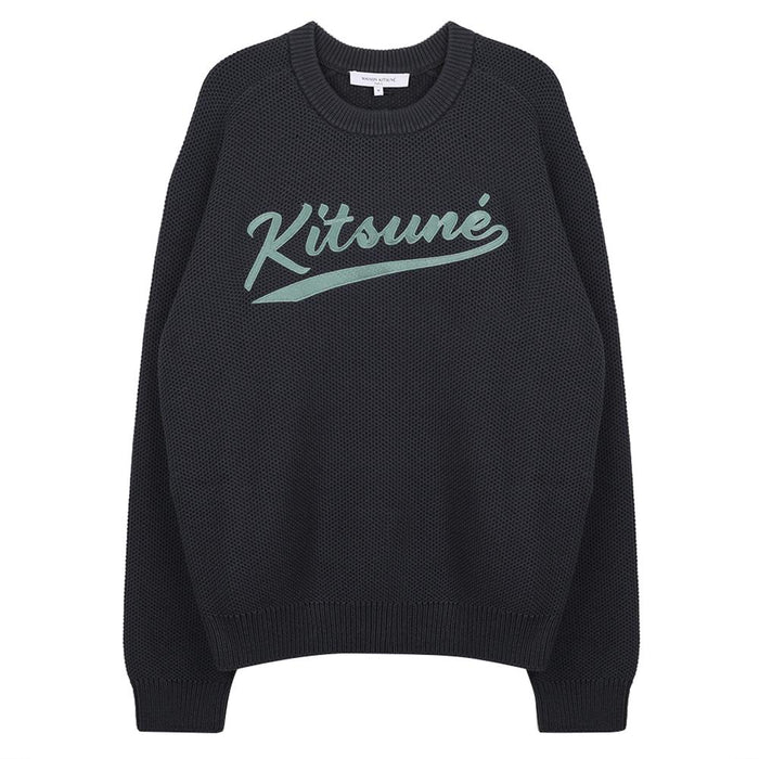 Maison Kitsune Varsity Embroidered Mesh Knit Sweater OM00808 KT1137