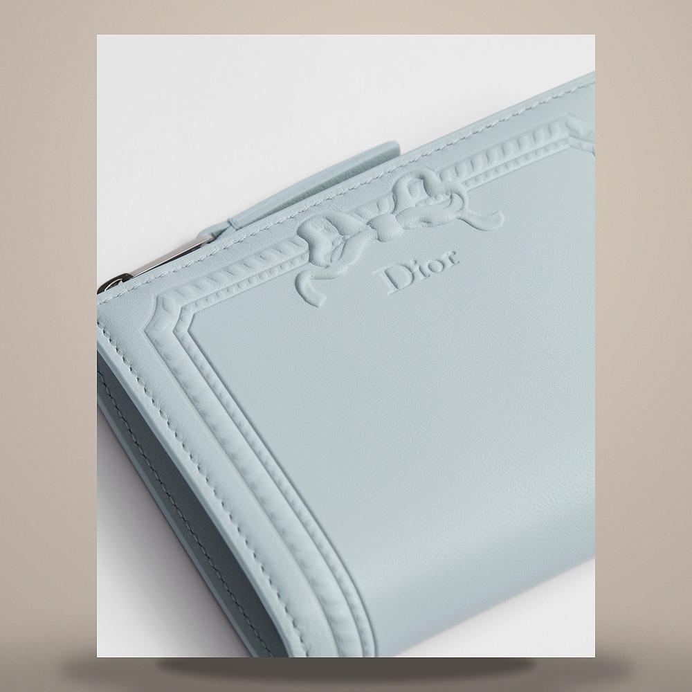 DIOR Ice Blue Debossed Calfskin Leather Card Holder S3812PQWF M39Z