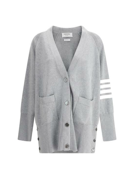 THOM BROWNE 4-Bar Stripe Exaggerated Fit Jersey Stitch Long Cardigan