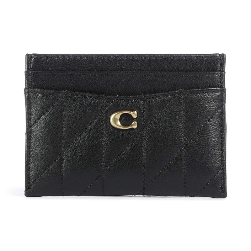 Coach Pillow Quilted Leather Card Case Black Unisex
