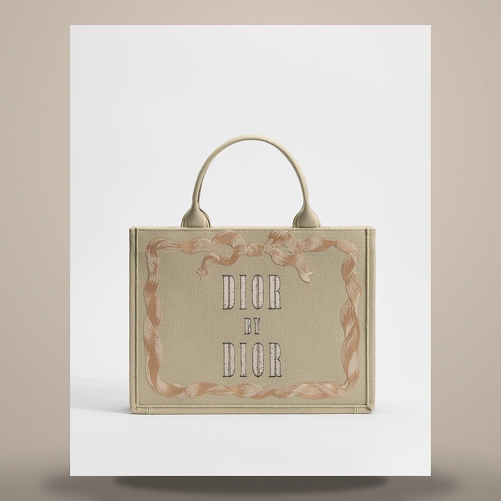 DIOR Book Tote Medium Embroidered Canvas Beige Pink Black Tote Ba M1354PEWL M38I