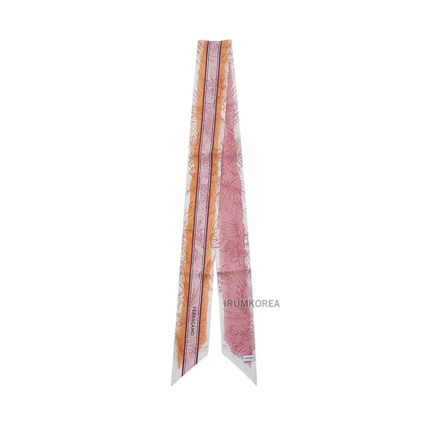 Ferragamo Women’s Gravure Print Scarf Orange Pink Silk Scarf