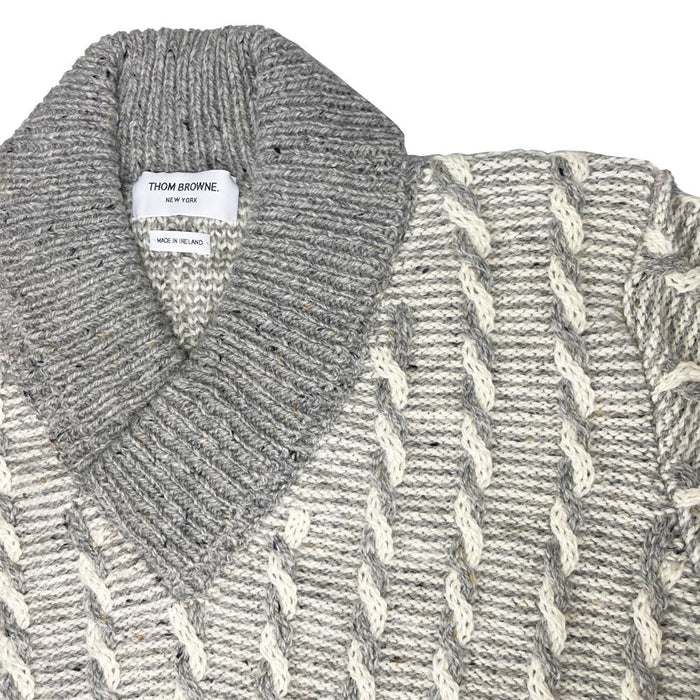 THOM BROWNE Men's Cable Knit V-Neck Pullover Sweater MKA470A Y1506 055