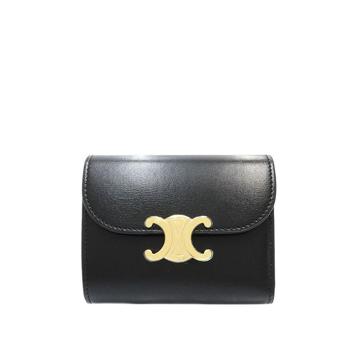 CELINE Triomphe Small Women’s Bifold Wallet Black Leather