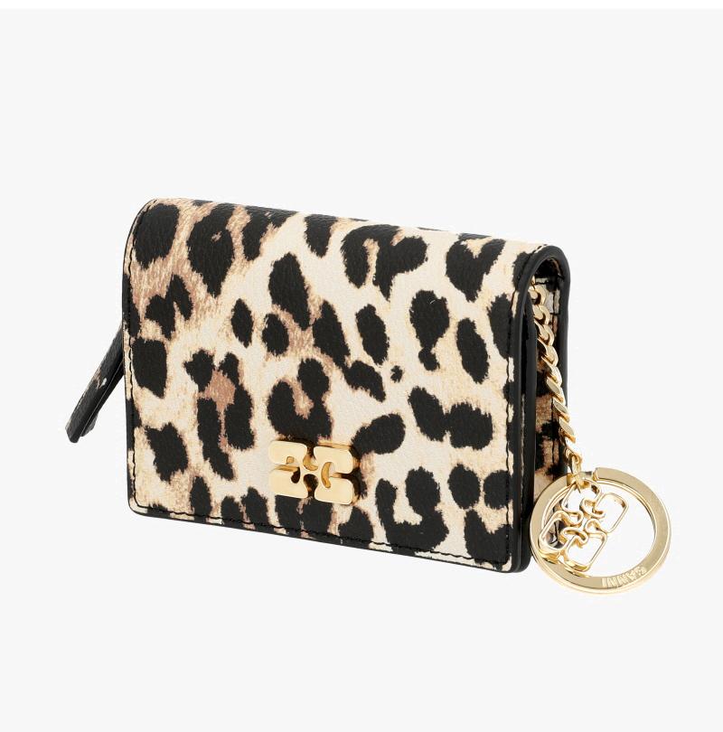 GANNI Leopard Print Logo Bow Flap Card Holder Wallet B3010075 859