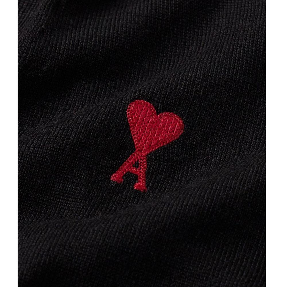 AMI Men’s Heart Logo Merino Wool Cardigan Black HKC111 KN0025