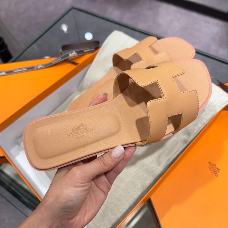 HERMES Oran Sandals Rose Light Beige Calfskin Women