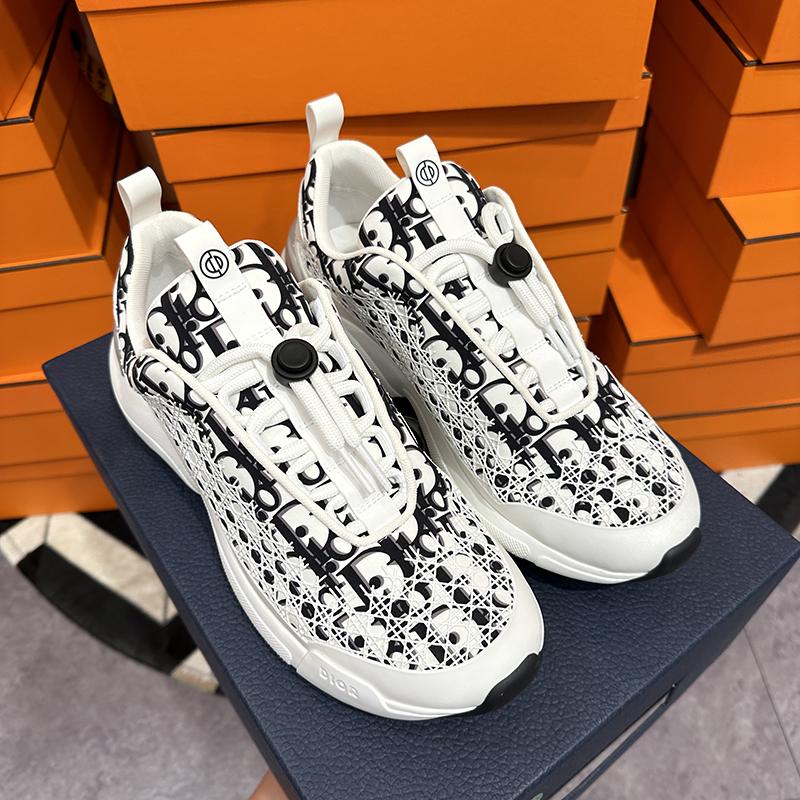 DIOR Men B24 Oblique Cannage Motif White Low-Top Sneakers