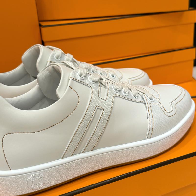 HERMES White Epsom Calfskin Join Low-Top Sneakers