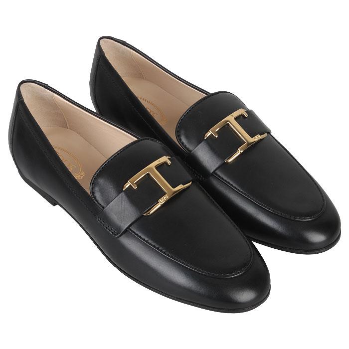 Tods Women’s Black Leather Maxi T Timeless Loafers