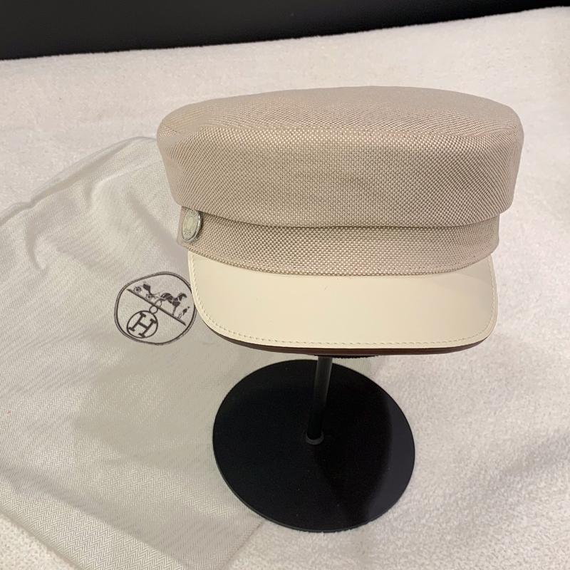 HERMES Beige Cotton Doblis Plain Air Cap Beret Hat Unisex
