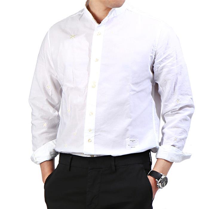 The Editor Star Embroidered Mandarin Collar Long Sleeve Shirt 1298 T2 4865