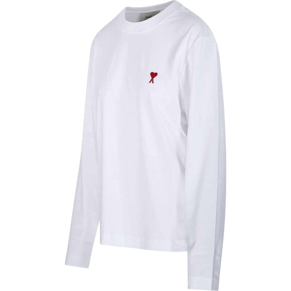 AMI Heart Logo White Long Sleeve T-Shirt Unisex Cotton