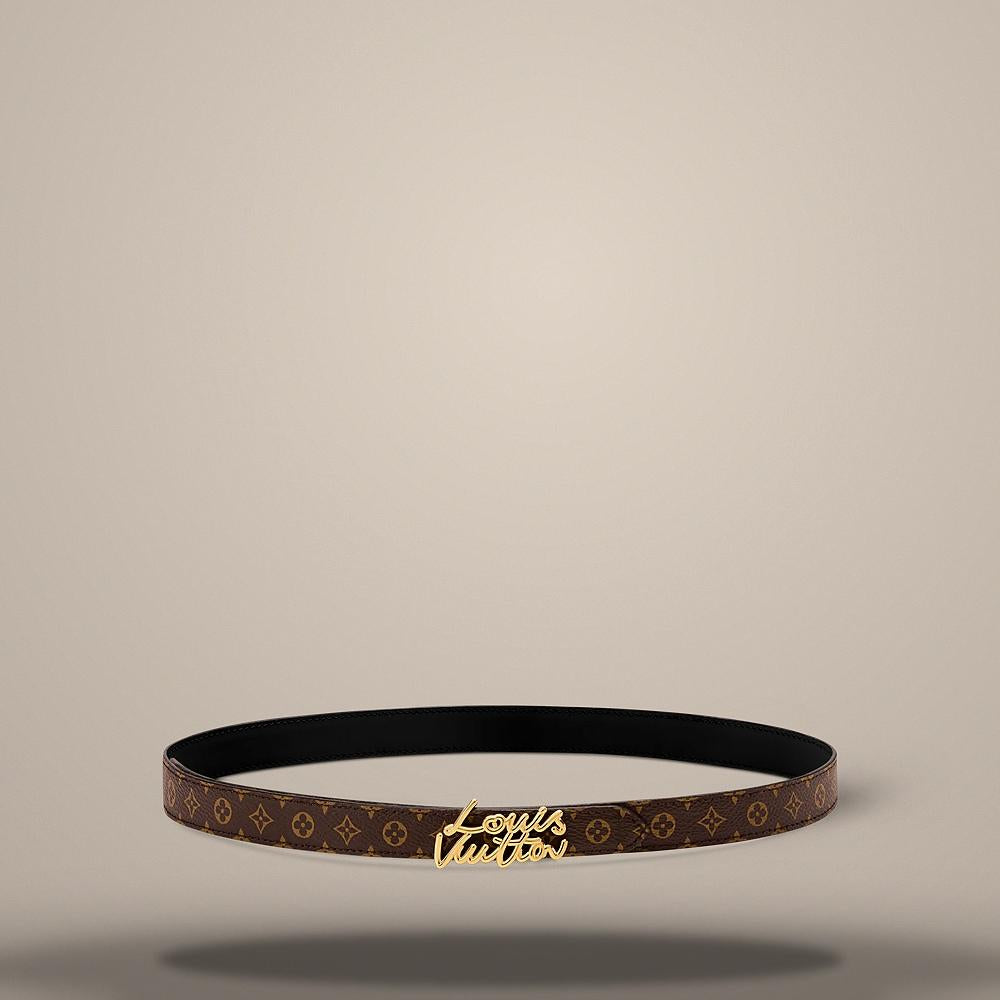 Louis Vuitton LV Script 20mm Monogram Black Leather Belt M4578