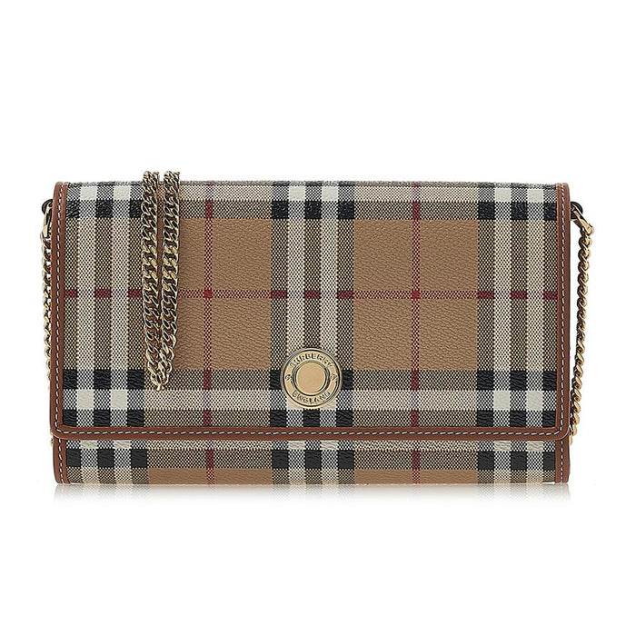 BURBERRY Women’s Check Chain Strap Wallet Bag
