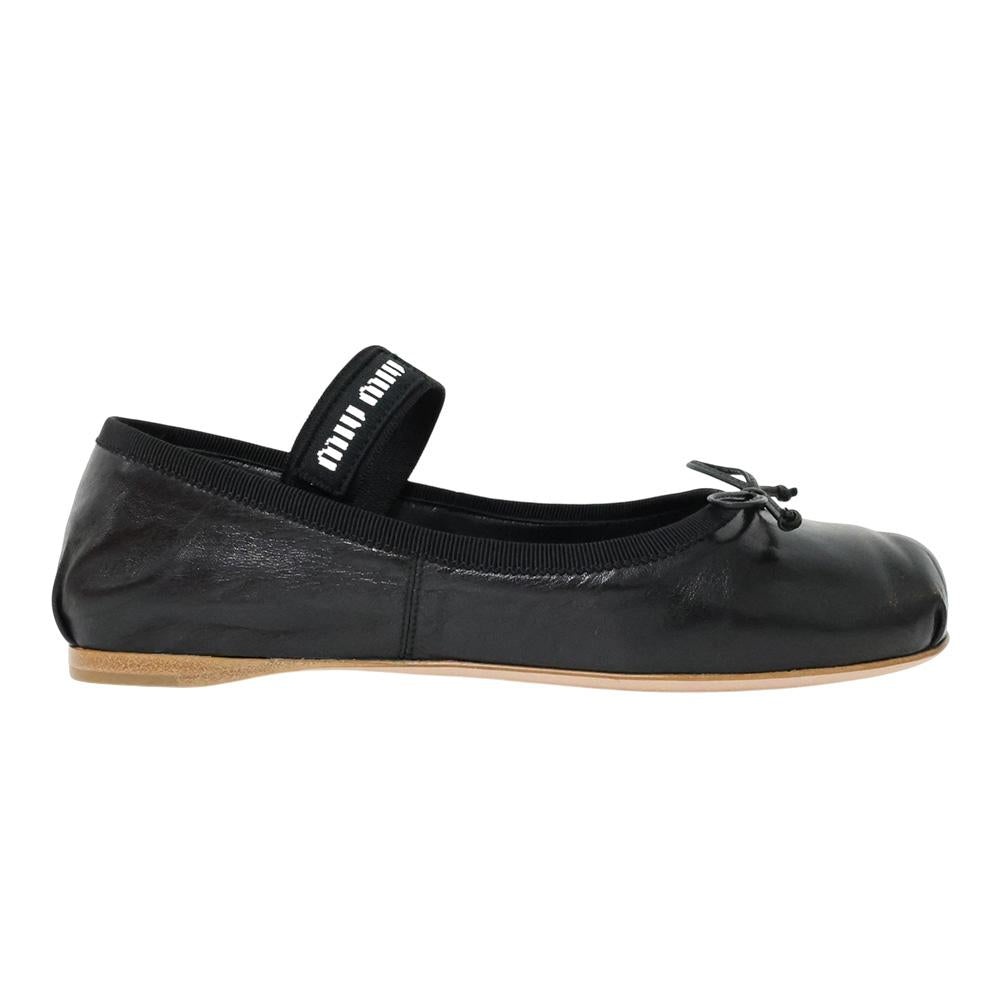 Miu Miu Leather Ballerina Flats Women’s Black