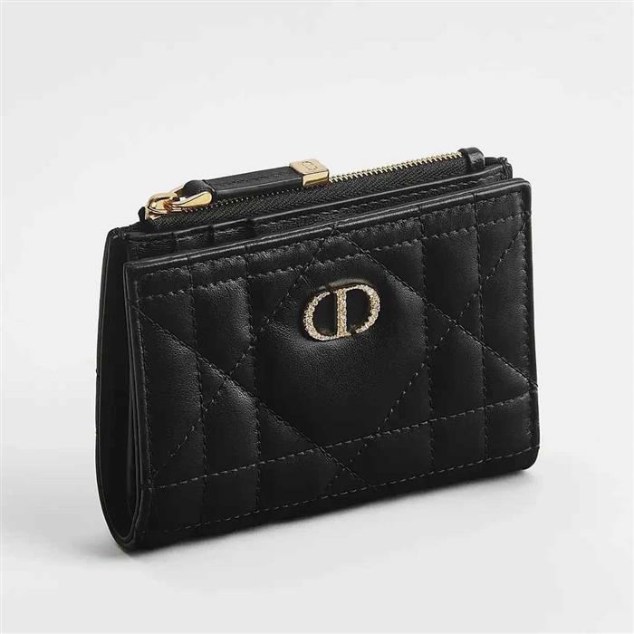 DIOR Crystal-Embellished Caro Dahlia Leather Small Wallet
