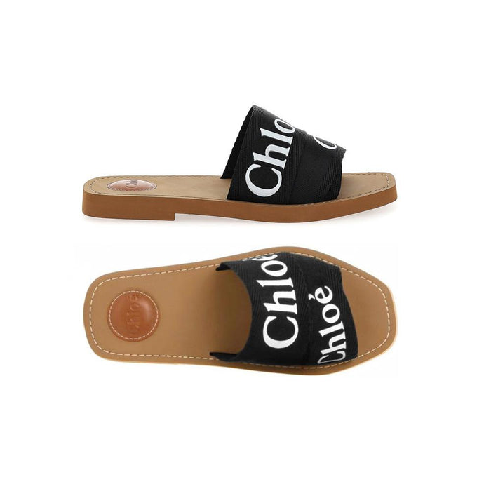 Chloe Woody Logo Strap Sandals Black