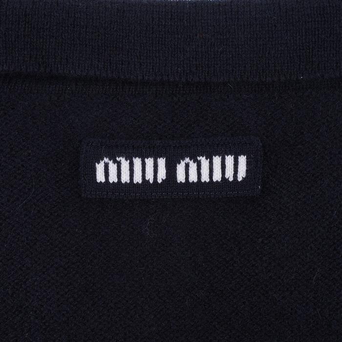 Miu Miu Lace Cashmere Polo T-Shirt Black