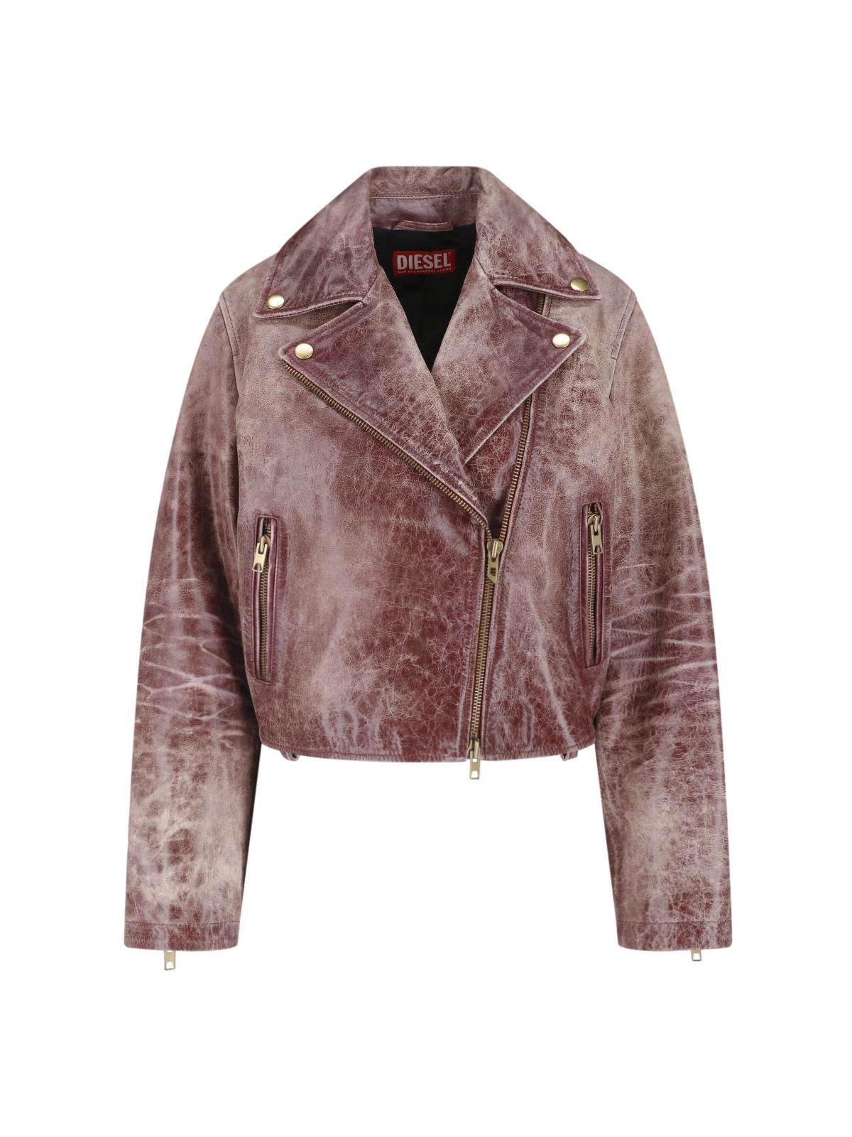 DIESEL Black Leather Moto Biker Jacket Women